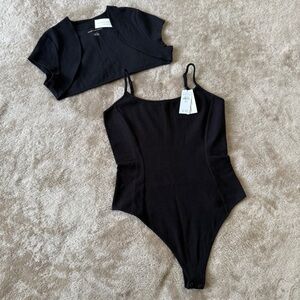 American Eagle Outfitters women’s Black Bodysuit Top and cropped jacket Size L